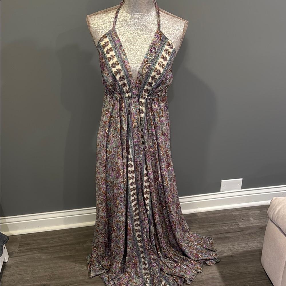 Elegant Multicolor Halter Maxi Dress